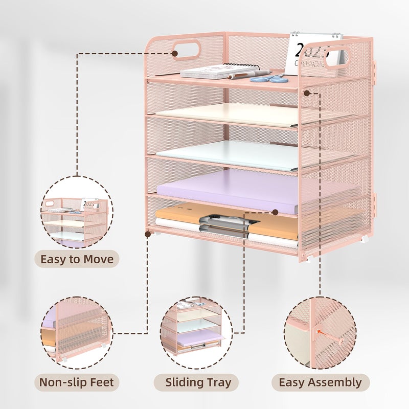 Supeasy 5 Trays Paper Organizer Letter Tray with Handle-Mesh Desk File Organizer  Paper Sorter Desk Organizer for Office  Home or School - Image 3